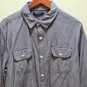 Bruno New York Shirt Mens XL Gray Long Sleeve Button Front Cotton Pockets Casual